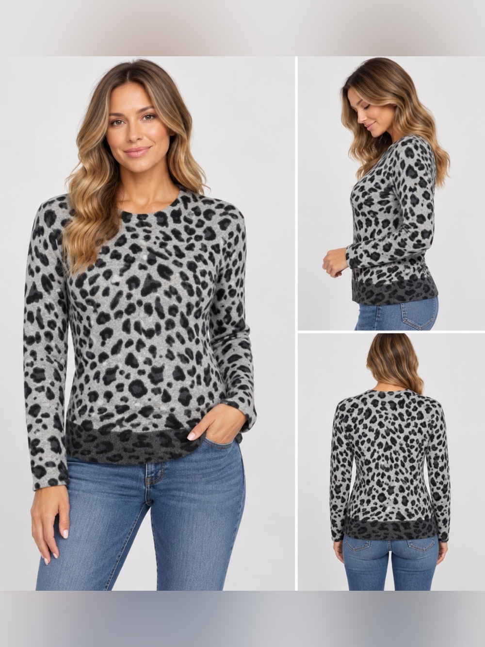 Magaschoni 100% Cashmere Leopard Print Sweater Size Small